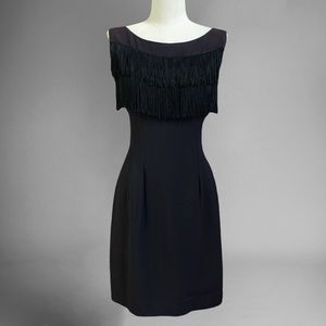 Vtg 80’s Black Fringe Wiggle Dress